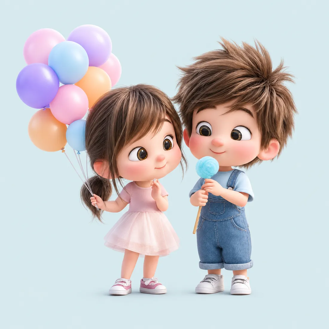 ორი ბედნიერი ბავშვი ბუშტებით